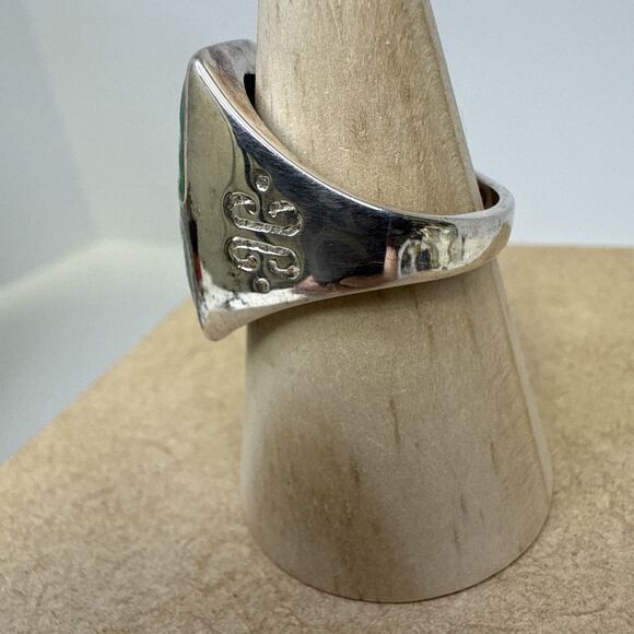 Sterling Silver & Green Enamel Italy Milor Ring 925-Size 9 - Picture 6 of 13